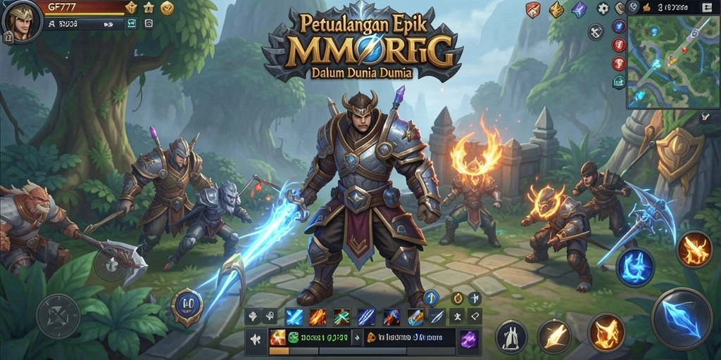 Screenshot utama GF777 menampilkan pertarungan seru dan grafik menawan dalam permainan MMORPG.