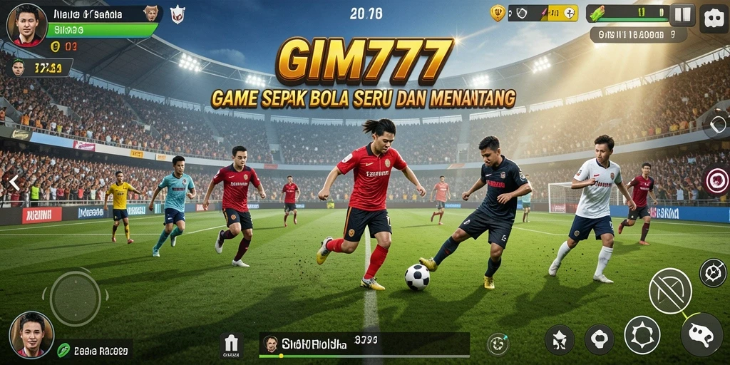 Screenshot gameplay GIM777 menampilkan aksi sepak bola yang mendebarkan.